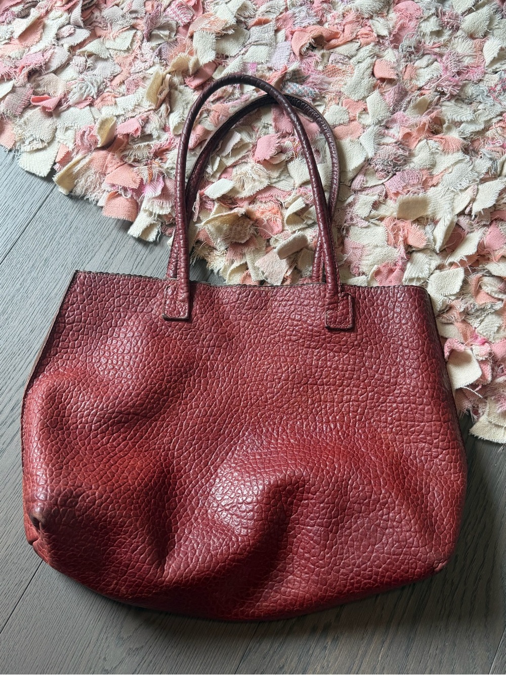 B.may Classic Red Leather Tote Handbag